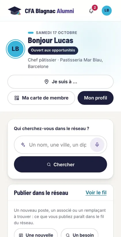 Accueil de l’espace membre sur téléphone