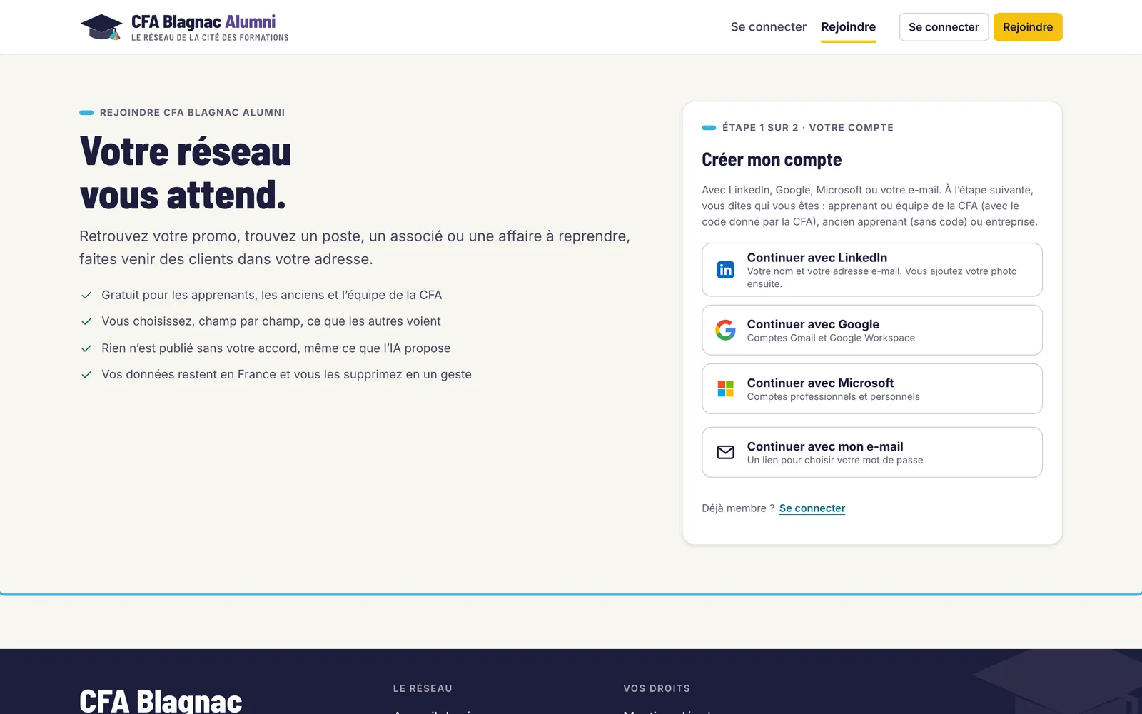 Création de compte sur CFA Blagnac Alumni