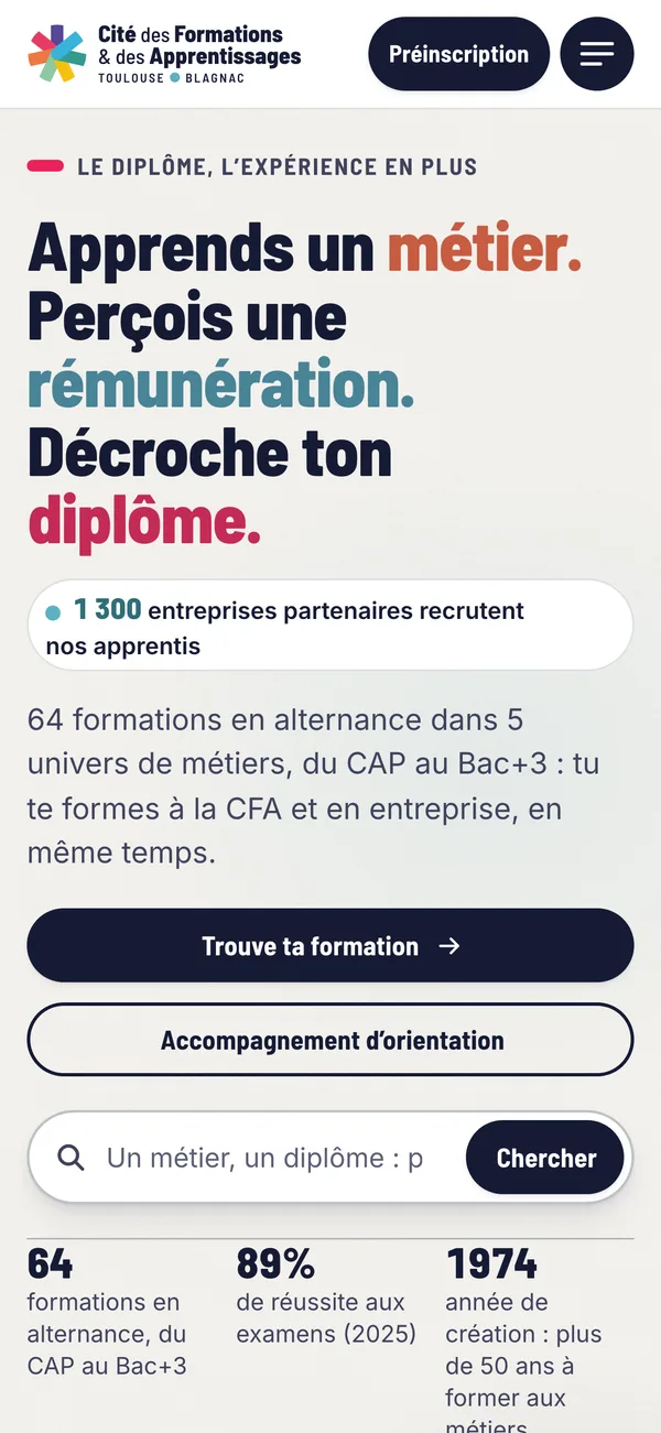 Le site de la CFA Blagnac sur téléphone