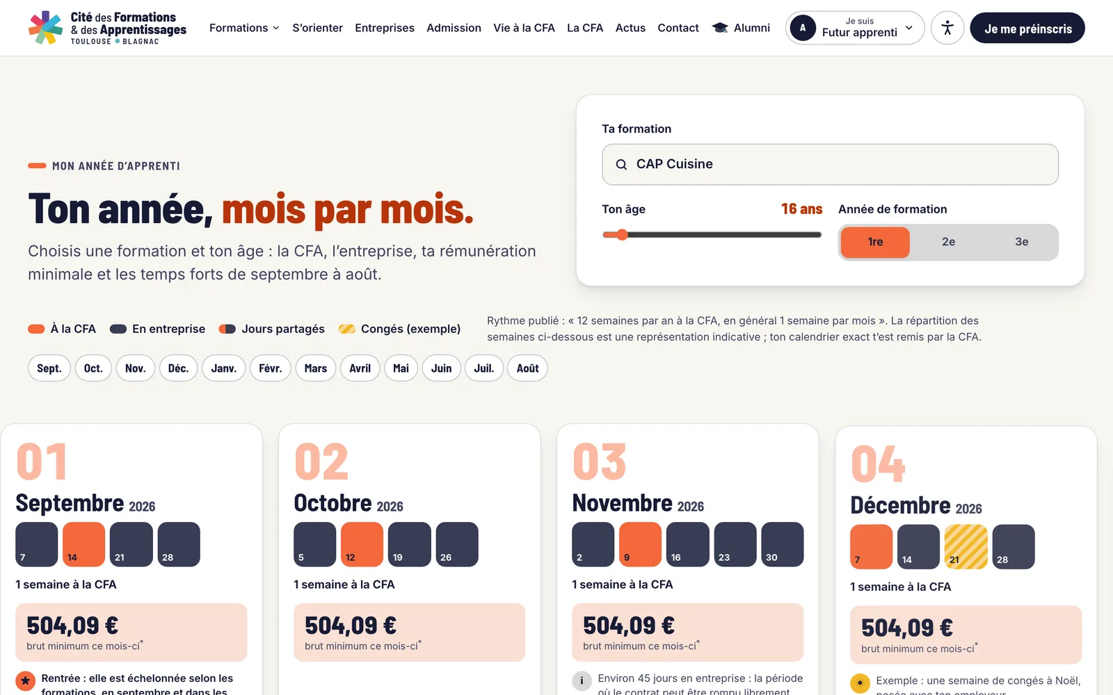 Page Mon année d’apprenti du site de la CFA Blagnac