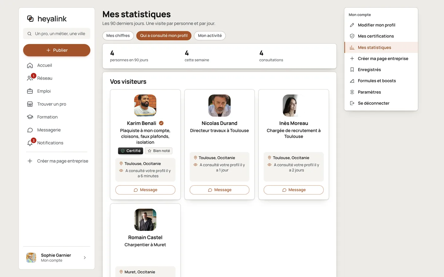 Statistiques d’un membre de démonstration