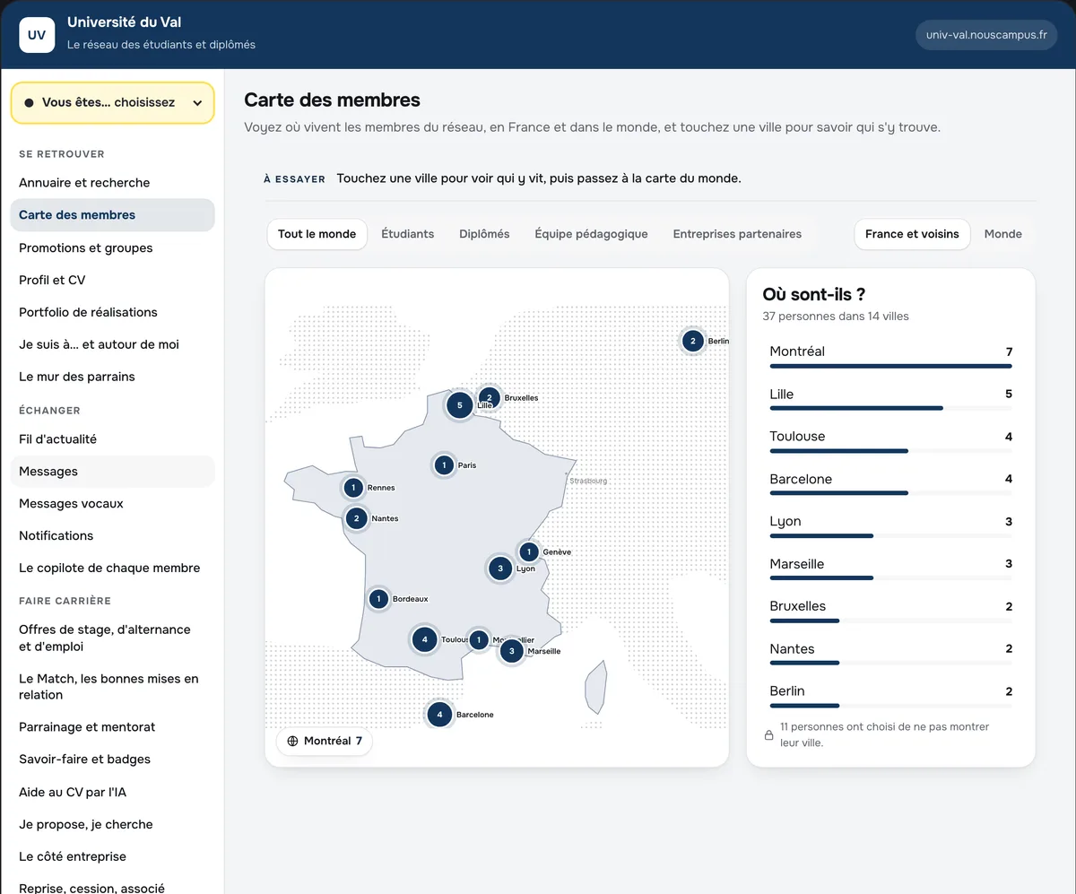 Carte des membres de Nous Campus